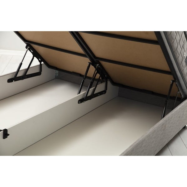 Svijetlo sivi tapecirani bračni krevet s prostorom za odlaganje s podnicom 160x200 cm Vitalia – Kalune Design-image-1