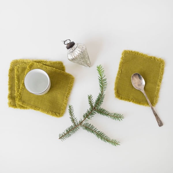 Set od 4 zelena lanena podmetača Linen Tales Classic, 10 x 10 cm-image-1