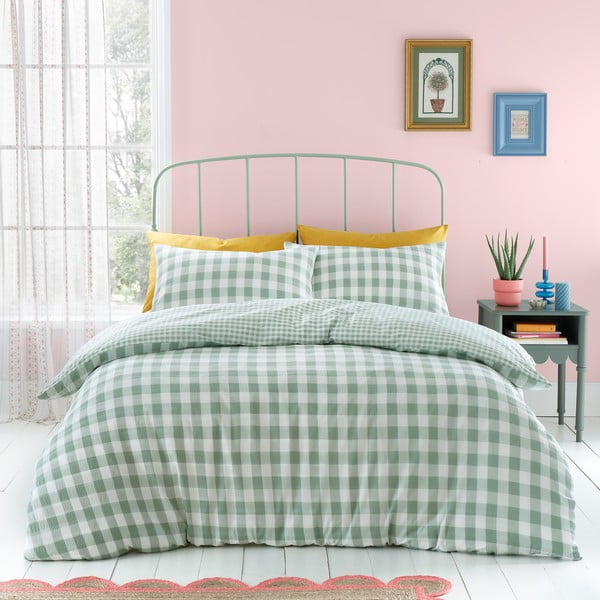 Zelena posteljina za krevet za jednu osobu 135x200 cm Seersucker Gingham Check – Catherine Lansfield