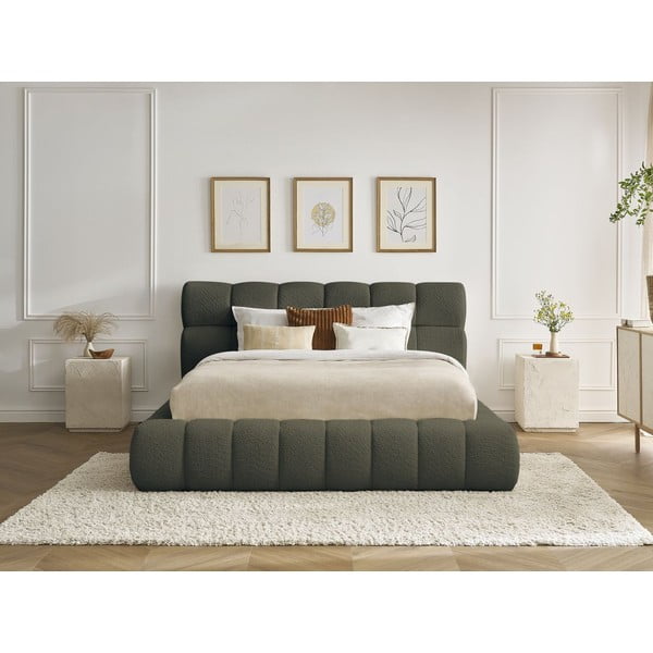 Zeleni tapecirani bračni krevet s prostorom za odlaganje s podnicom 160x200 cm Mont Blanc – Bobochic Paris-image-1