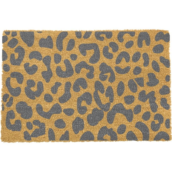 Sivi otirač od prirodnih kokosovih vlakana Artsy Doormats Leopard, 40 x 60 cm