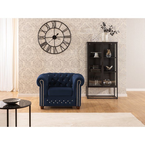 Plava baršunasti chesterfield fotelja York Blik – Ropez-image-1