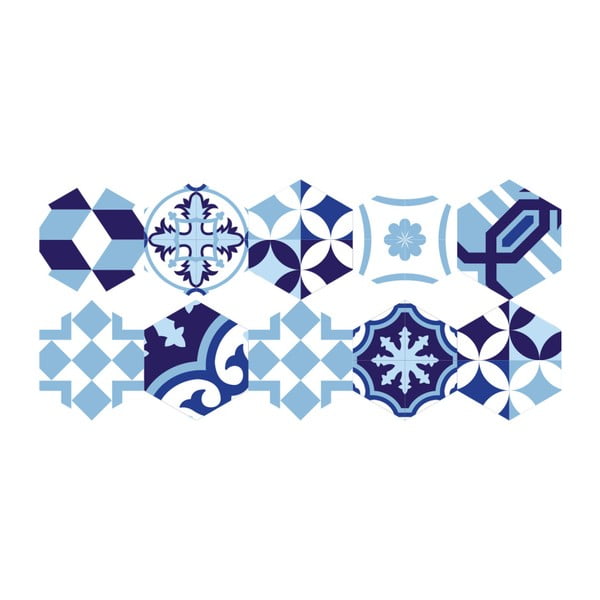 Set od 10 podnih naljepnica Ambiance Hexagon Emiliana Azul, 40 x 90 cm