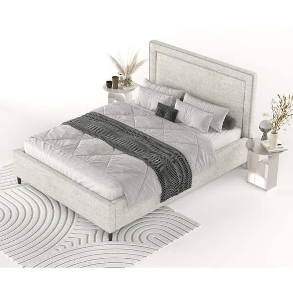 Krem tapecirani bračni krevet s prostorom za pohranu s podnicom 160x200 cm Baleine – Maison de Rêve-image-3