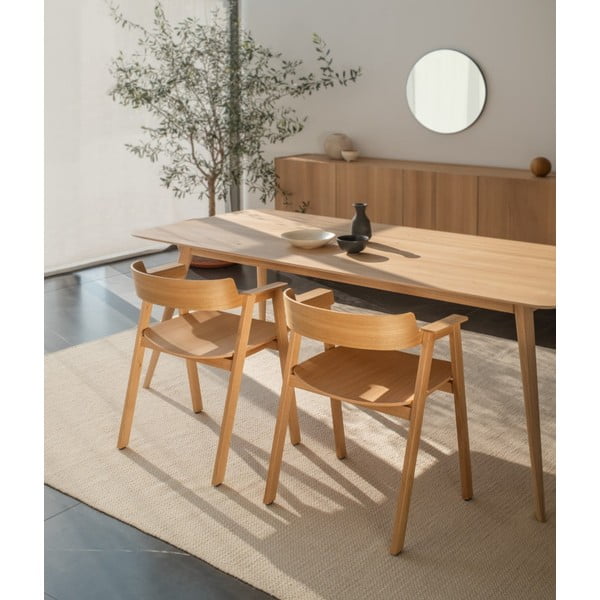 Smeđa/u prirodnoj boji kožna blagovaonska stolica s naslonima za ruke Flip – Gazzda-image-1