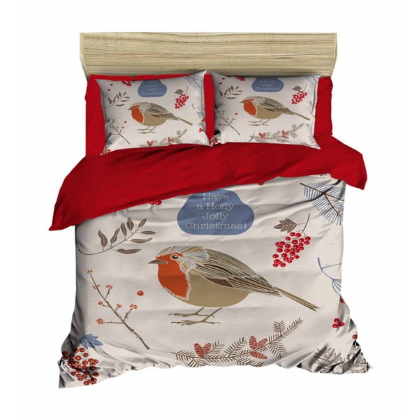 Set posteljine i posteljine za bračni krevet Birds Red Big, 200 x 220 cm