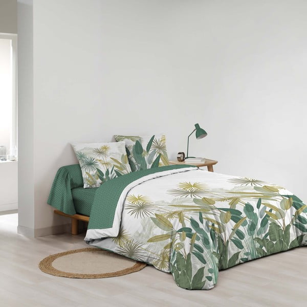 Bijela/zelena pamučna posteljina za bračni krevet/za produženi krevet s uključenom plahtom/6-dijelna 240x220 cm Otika – douceur d'intérieur