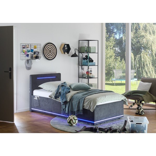 Tamno sivi podstavljeni dječji krevet s prostorom za pohranu s podnicom 90x200 cm Circle – Meise Möbel-image-1