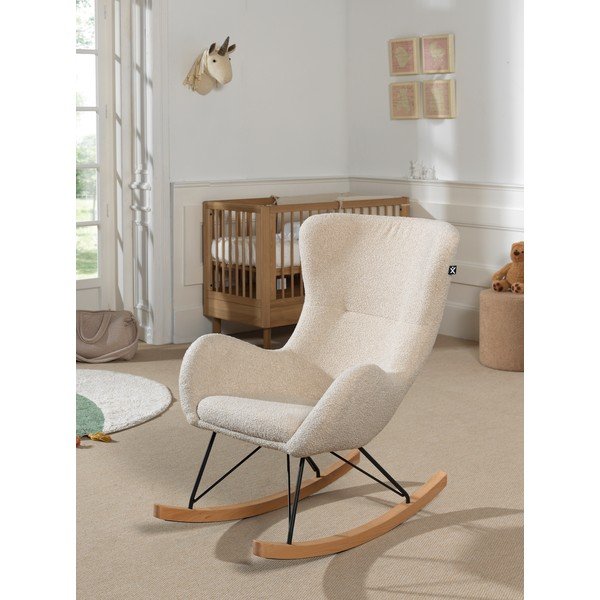 Bež dječja fotelja za ljuljanje od bouclé tkanine Rocky – Vipack-image-1