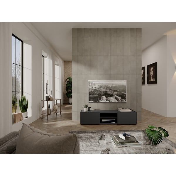 Antracitno siva/u prirodnoj boji TV komoda u dekoru hrasta 164x35 cm Schlangen – Germania-image-1