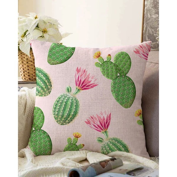 Ružičasto-zelena jastučnica s udjelom pamuka Minimalist Cushion Covers Blooming, 55 x 55 cm
