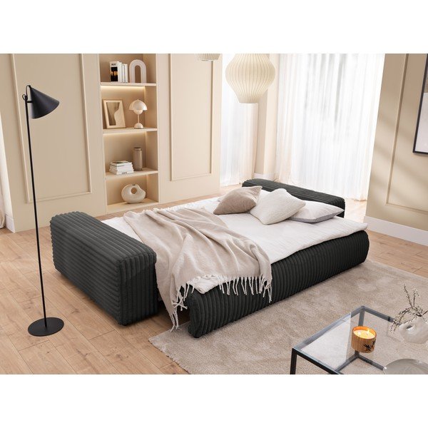 Tamno siva sklopiva/s prostorom za odlaganje sofa od samta 260 cm Justin  – Ropez-image-4