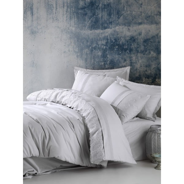 Svjetlosiva pamučna posteljina s plahtom Cotton Box Elba, 200 x 220 cm