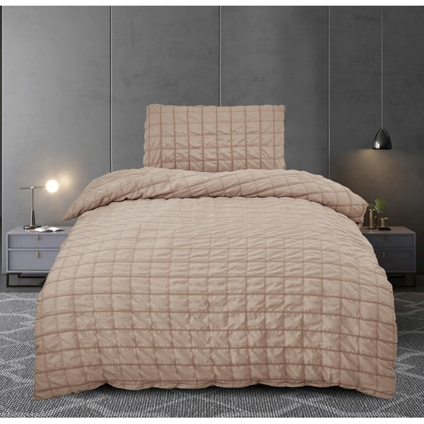 Smeđa posteljina za krevet za jednu osobu od krepa 140x200 cm Naomi – My House