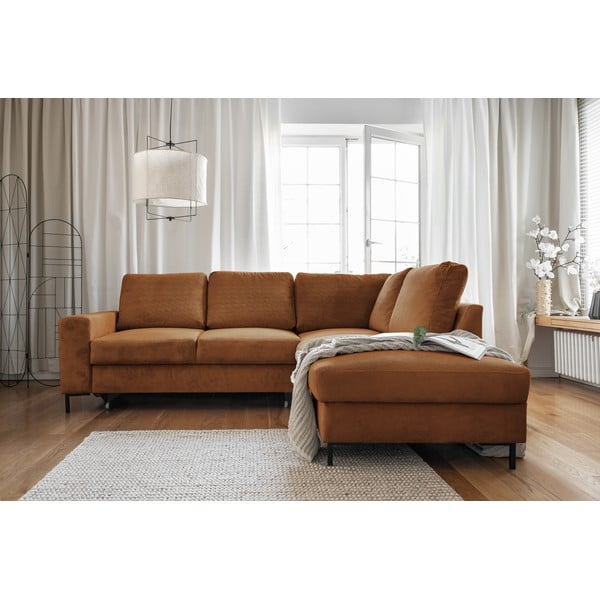 Narančasta/smeđa sklopiva kutna garnitura od samta (s desnim kutom) Lofty Lilly – Miuform-image-4