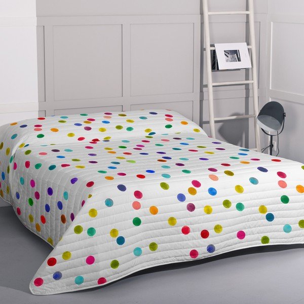 Bijeli pamučni prošiveni prekrivač 240x260 cm Confetti – Happy Friday-image-1