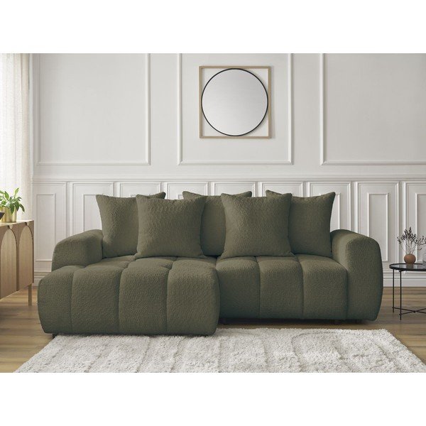 Kaki zelena sklopiva/s prostorom za odlaganje kutna garnitura od bouclé tkanine (s lijevim kutom/s ležaljkom) Roxelane – Bobochic Paris-image-1