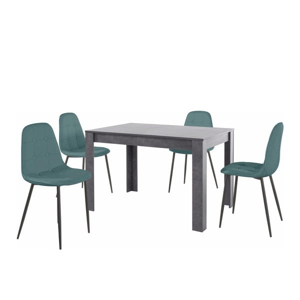 Set sivog blagovaonskog stola i 4 plave blagovaonske stolice Støraa Lori Lamar