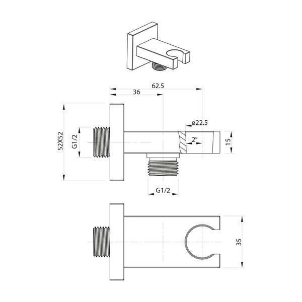 Mjedeni priključni dio za tuš u sjajno srebrnoj boji – Sapho-image-1