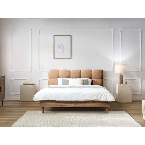 Svijetlo ružičasti tapecirani bračni krevet s podnicom 160x200 cm Kumo – Bobochic Paris-image-1