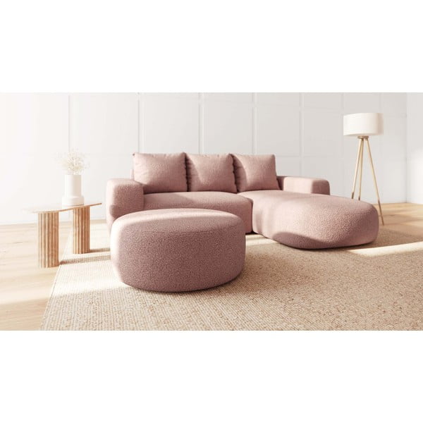 Svijetlo ružičasti tabure od bouclé tkanine Feiro – MESONICA-image-1