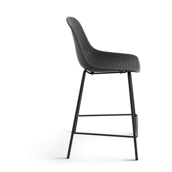 Tamno siva metalna/plastična vrtna barska stolica Quinby – Kave Home-image-2