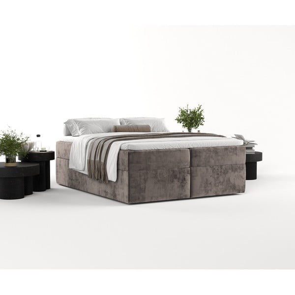Smeđi boxspring krevet s prostorom za pohranu 200x200 cm Yoko – Maison de Rêve-image-1