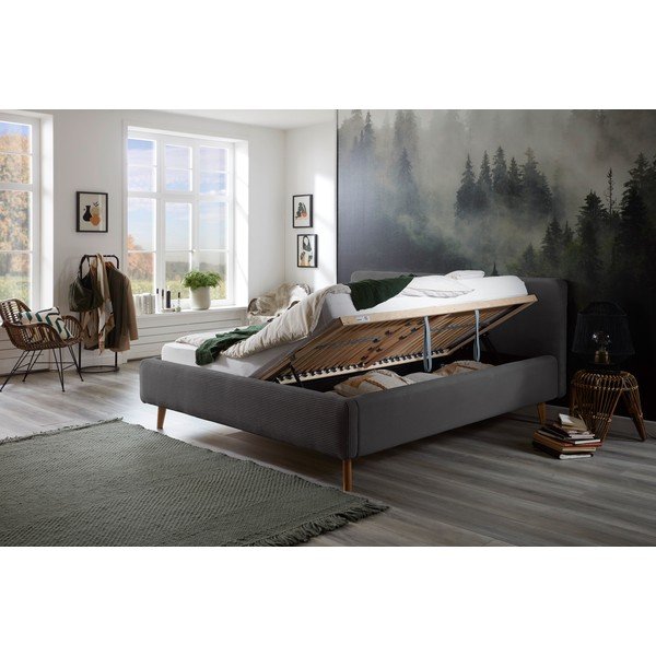 Tamno sivi tapecirani bračni krevet s prostorom za odlaganje s podnicom 180x200 cm Mattis Cord – Meise Möbel-image-1