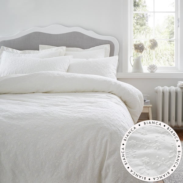 Bijela pamučna posteljina za krevet za jednu osobu 135x200 cm French Knot Jacquard – Bianca