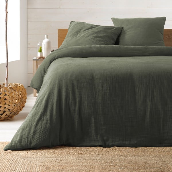 Kaki zelena posteljina za bračni krevet/za produženi krevet od muslina 220x240 cm Angelia – douceur d'intérieur