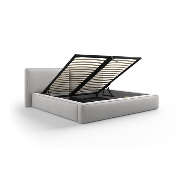 Svijetlo sivi tapecirani bračni krevet s prostorom za pohranu s podnicom 200x200 cm Arendal – Cosmopolitan Design-image-3