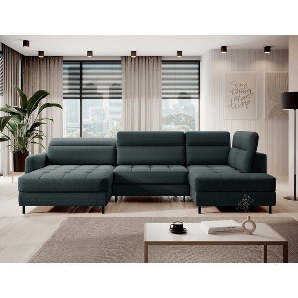 Zelena baršunasti sklopiva/s prostorom za odlaganje kutna garnitura (s desnim kutom/u obliku slova "U") Berrto – ELTAP-image-1