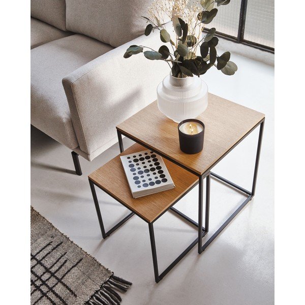 Pomoćni stolići u setu 2 kom s pločom stola u dekoru hrasta 45x45 cm Yoana – Kave Home-image-2