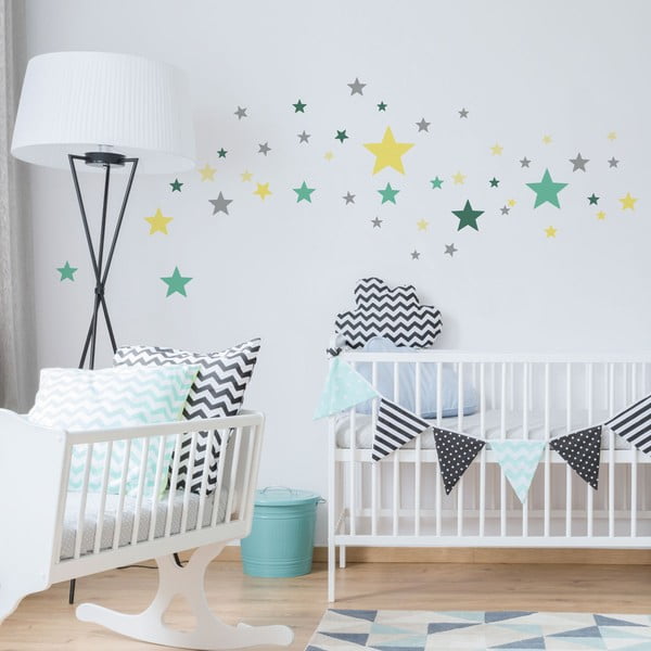 Set od 50 zidnih samoljepljivih naljepnica Ambiance Stars Green and Yellow-image-1