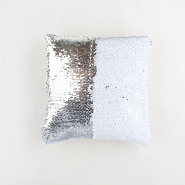 Bijelo-srebrni jastuk sa šljokicama Dakls, 40 x 40 cm