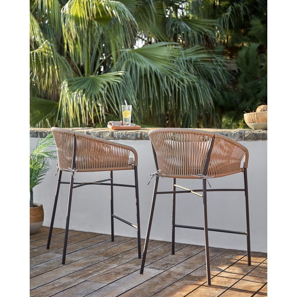 Bež metalna/podstavljena vrtna barska stolica Yanet – Kave Home-image-2