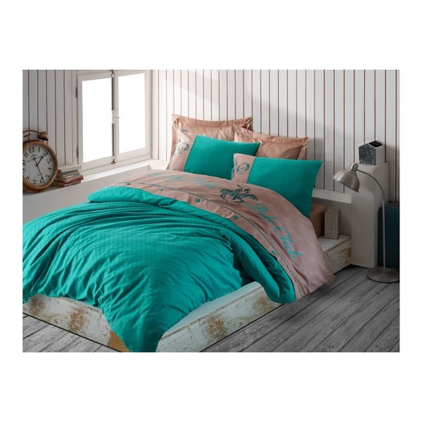 Pamučne satenske posteljine za bračni krevet Emerald, 200 x 220 cm