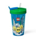 Plava čaša sa zelenim poklopcem i slamkom LEGO® Iconic, 500 ml