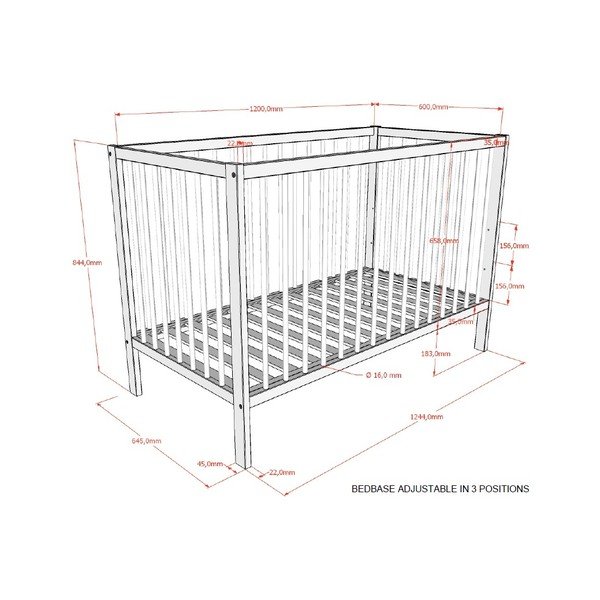 Smeđi dječji krevet od masivne bukve s podesivom visinom 60x120 cm Dino – Vipack-image-2