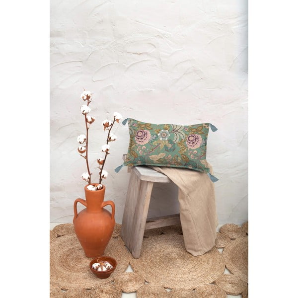 Zeleni jastuk Velvet Atelier Japanese Flowers, 50 x 35 cm-image-1