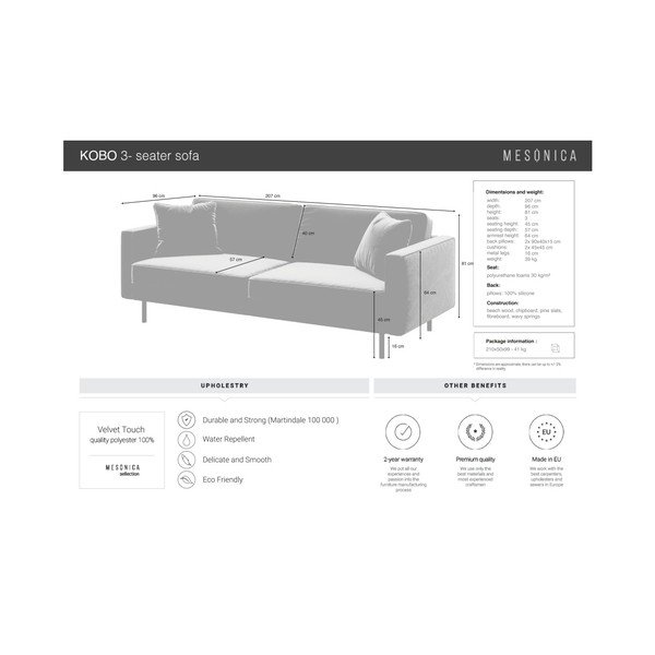 Plava baršunasti sofa 207 cm Kobo – MESONICA-image-4