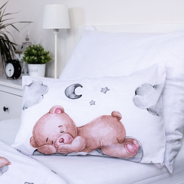 Bijela pamučna dječja posteljina za dječji krevetić 100x135 cm Teddy Bear "Ribbon" – Jerry Fabrics-image-3