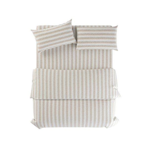 Svijetlo siva/krem lanena posteljina za krevet za jednu osobu 135x200 cm Natural Stripes – Native Natural