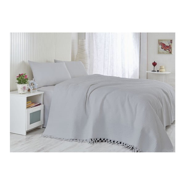 Sivi svijetli pamučni prekrivač za krevet za jednu osobu Grace, 180 x 240 cm