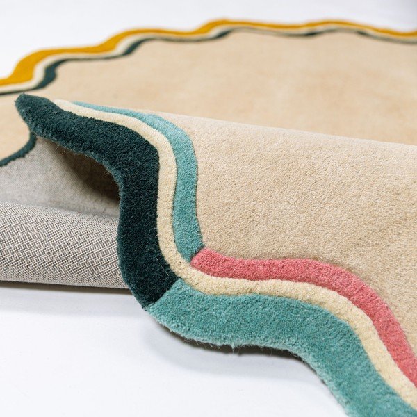 Ručno rađen vunen okrugao tepih u prirodnoj boji ø 180 cm Leo Scallop – Flair Rugs-image-2