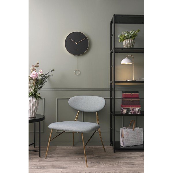 Crni zidni sat s klatnom Karlsson Pendulum, ø 34 cm-image-1