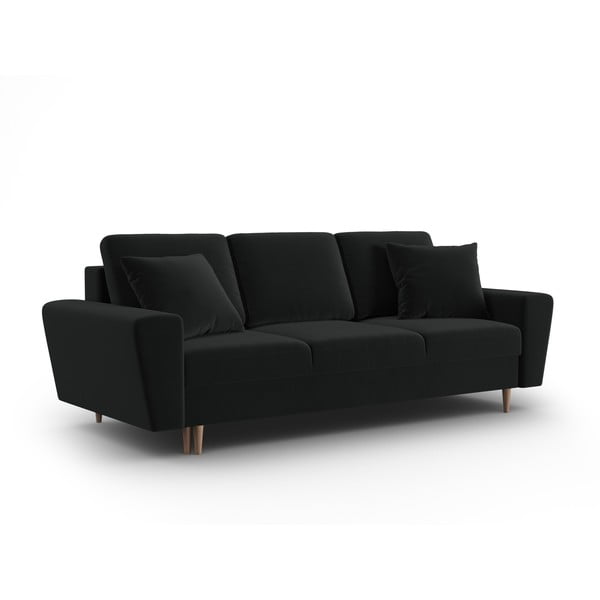 Crna baršunasti sklopiva/s prostorom za odlaganje sofa 235 cm Kyoto – Cosmopolitan Design-image-1