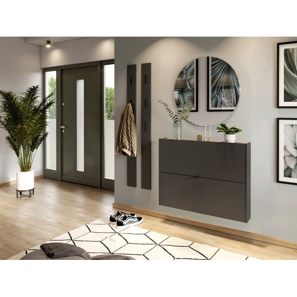 Antracitno sivi preklopni/viseći ormarić za cipele u dekoru hrasta 100x83x18 cm Ameca – Germania-image-1