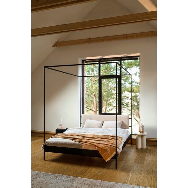 Crni/bež željezni tapecirani bračni krevet s baldihanom s podnicom 180x200 cm Eton – noo.ma-image-1