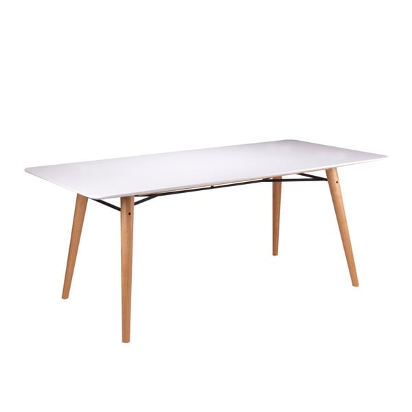 Bijeli stol za blagovanje s nogama od svijetlog drveta sømcasa Irina, 180 x 90 cm